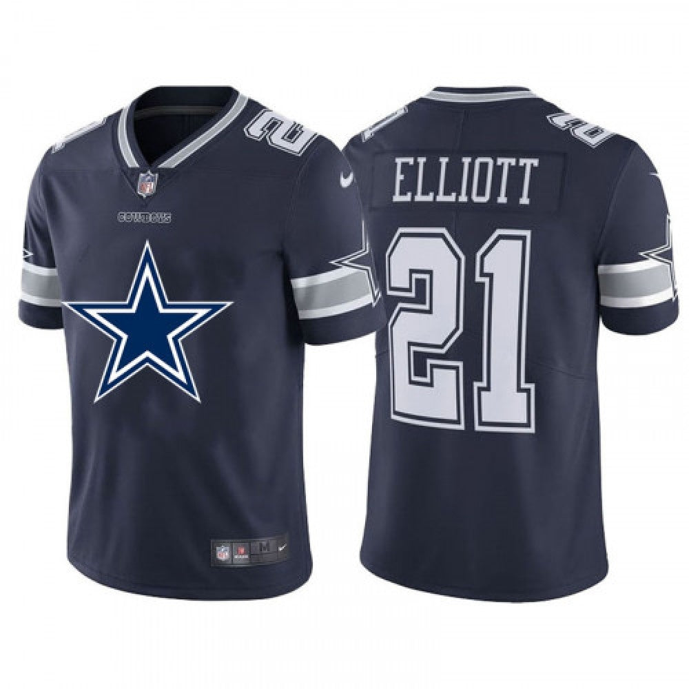 Men's Dallas Cowboys #21 Ezekiel Elliott Navy 2020 Team Big Logo Limited Stitched Jersey 