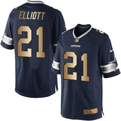 Cowboys #21 Ezekiel Elliott Navy Blue Team Color Men's Stitched NFL Limited Gold Jersey 
