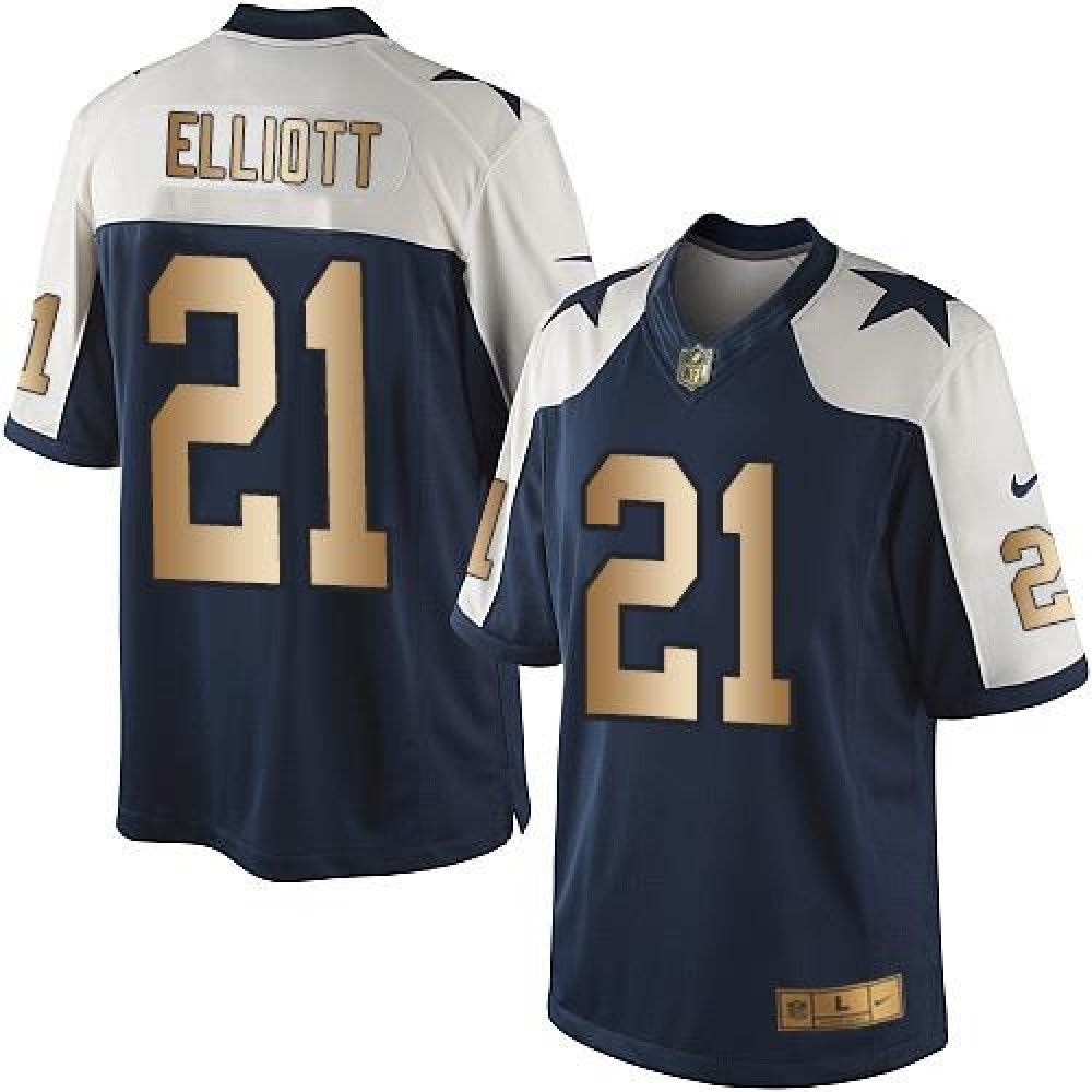 Cowboys #21 Ezekiel Elliott Navy Blue Thanksgiving Men's Stitched NFL Limited Gold Jersey 