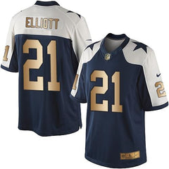 Cowboys #21 Ezekiel Elliott Navy Blue Thanksgiving Men's Stitched NFL Limited Gold Jersey 