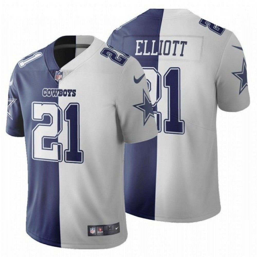 Men's Dallas Cowboys #21 Ezekiel Elliott Navy White Split Vapor Untouchable Limited Stitched Jersey 