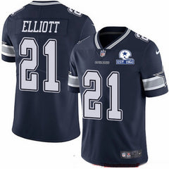 Men's Dallas Cowboys #21 Ezekiel Elliott Navy With Established In 1960 Patch Limited Stitched Jersey 