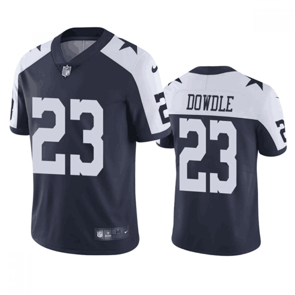 Men's Dallas Cowboys #23 Rico Dowdle Navy/White Thanksgiving Stitched Limited Football Jersey 