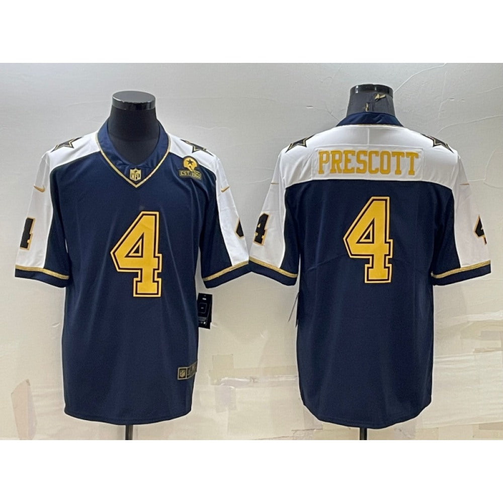 Men's Dallas Cowboys #4 Dak Prescott Navy Gold Edition With 1960 Patch Limited Stitched Football Jersey 