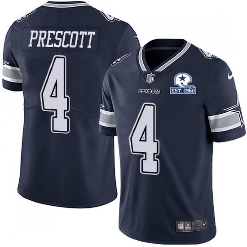 Men's Dallas Cowboys #4 Dak Prescott Navy With Established In 1960 Patch Limited Stitched Jersey 