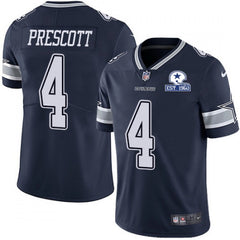 Men's Dallas Cowboys #4 Dak Prescott Navy With Established In 1960 Patch Limited Stitched Jersey 