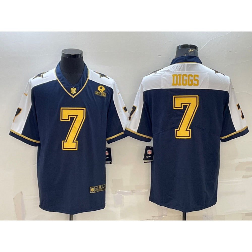 Men's Dallas Cowboys #7 Trevon Diggs Navy Gold Edition With 1960 Patch Limited Stitched Football Jersey 