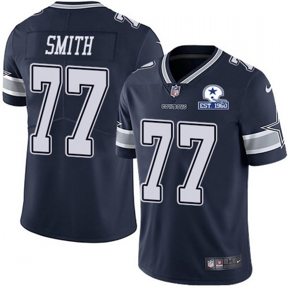 Men's Dallas Cowboys #77 Tyron Smith Navy With Established In 1960 Patch Limited Stitched Jersey 