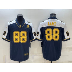 Men's Dallas Cowboys #88 CeeDee Lamb Navy Gold Edition With 1960 Patch Limited Stitched Football Jersey 