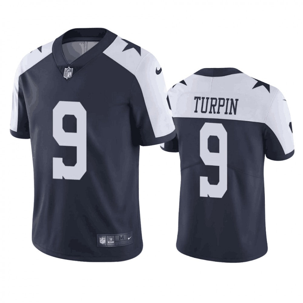 Men's Dallas Cowboys #9 KaVontae Turpin Navy/White Thanksgiving Vapor Limited Stitched Football Jersey 