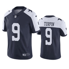 Men's Dallas Cowboys #9 KaVontae Turpin Navy/White Thanksgiving Vapor Limited Stitched Football Jersey 