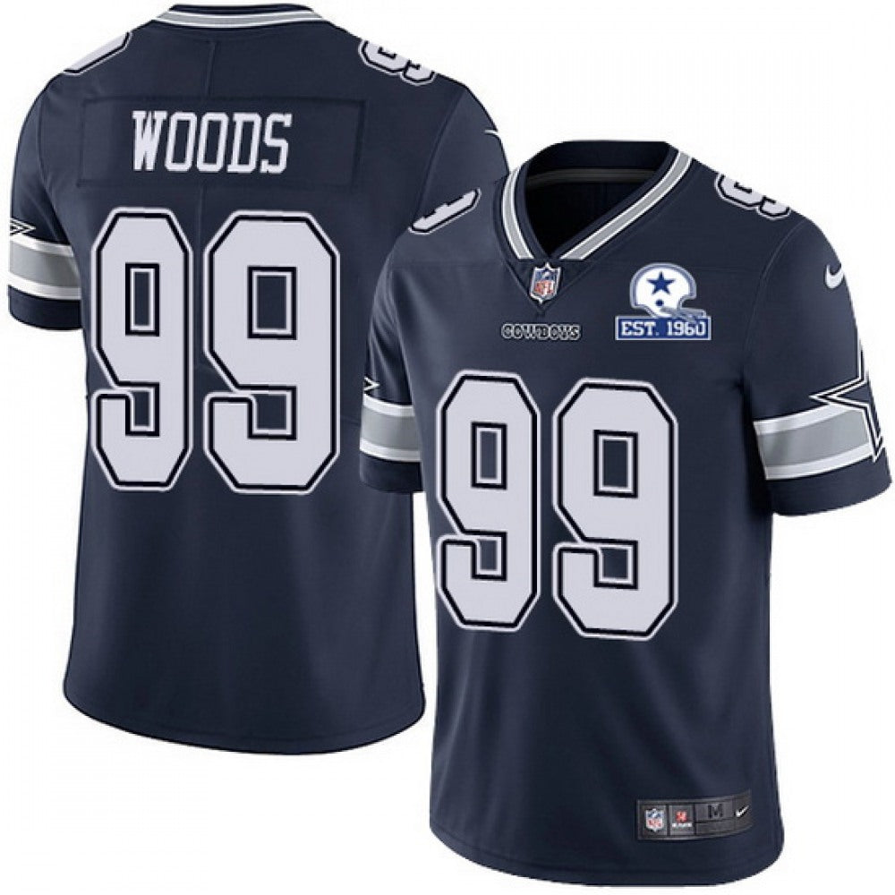 Men's Dallas Cowboys #99 Antwaun Woods Navy With Established In 1960 Patch Limited Stitched Jersey 