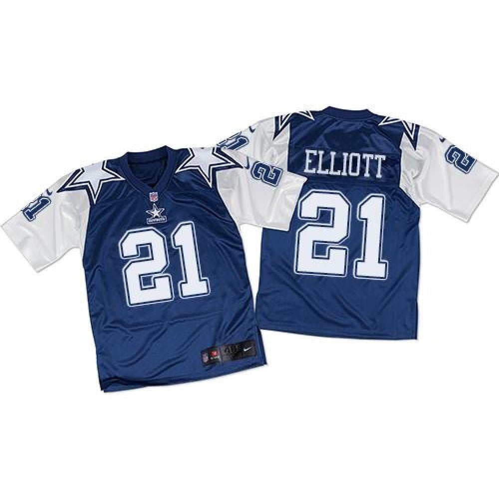 Cowboys #21 Ezekiel Elliott Navy Blue/White Throwback Men's Stitched NFL Elite Jersey 