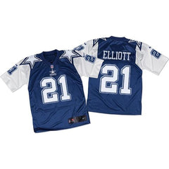Cowboys #21 Ezekiel Elliott Navy Blue/White Throwback Men's Stitched NFL Elite Jersey 