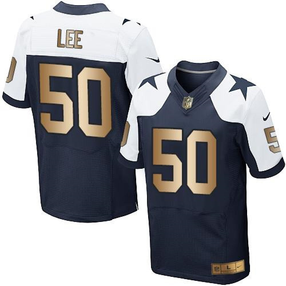 Cowboys #50 Sean Lee Navy Blue Thanksgiving Throwback Men's Stitched NFL Elite Gold Jersey 