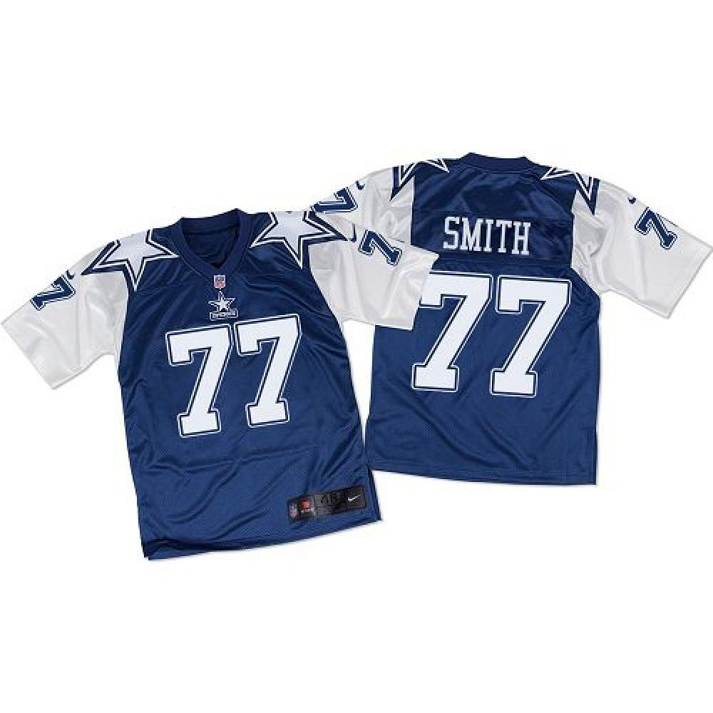 Cowboys #77 Tyron Smith Navy Blue/White Throwback Men's Stitched NFL Elite Jersey 