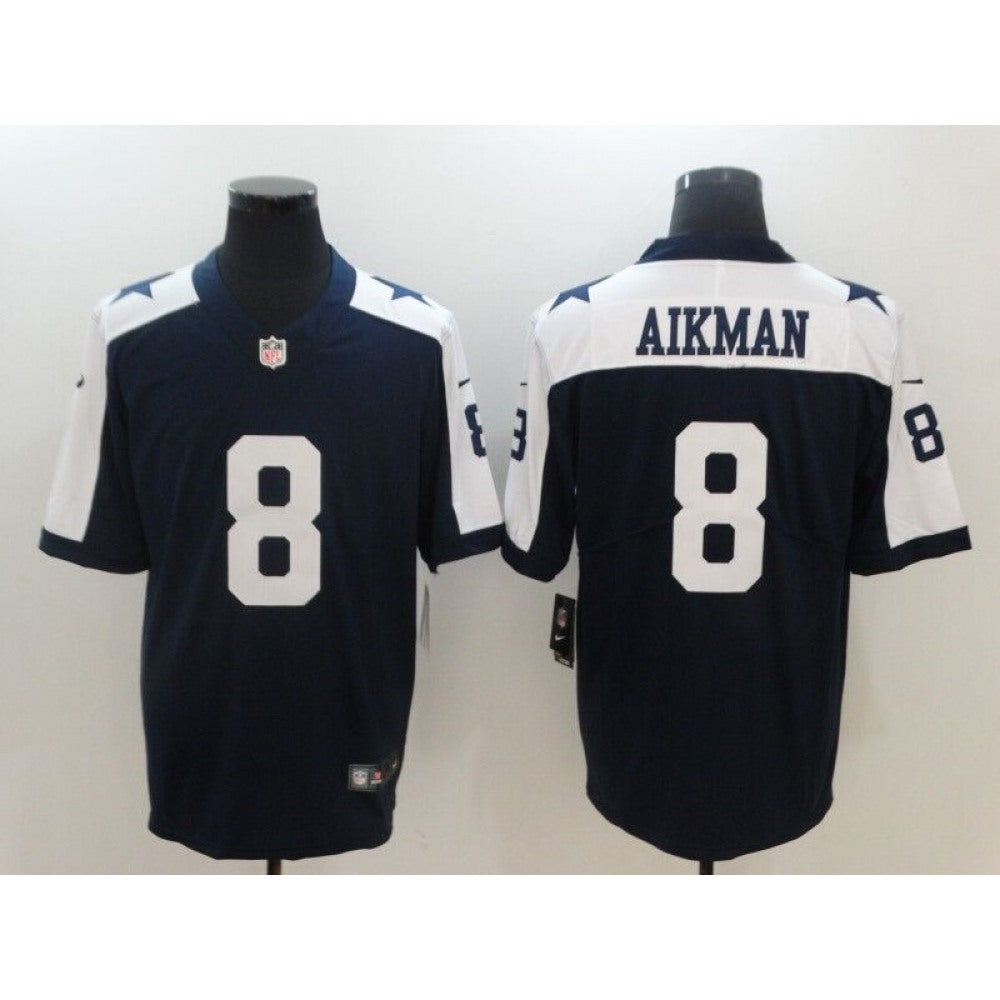 Men's Dallas Cowboys #8 Troy Aikman Navy Blue Thanksgiving Vapor Untouchable Throwback Limited Stitched NFL Jersey 