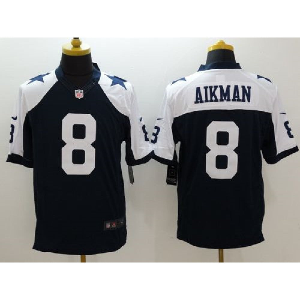 Cowboys #8 Troy Aikman Navy Blue Thanksgiving Throwback Men's Stitched NFL Limited Jersey 