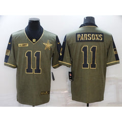 Men's Dallas Cowboys #11 Micah Parsons 2021 Olive Salute To Service Golden Limited Stitched Jersey 