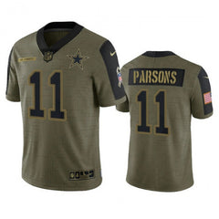 Men's Dallas Cowboys #11 Micah Parsons 2021 Olive Salute To Service Limited Stitched Jersey 