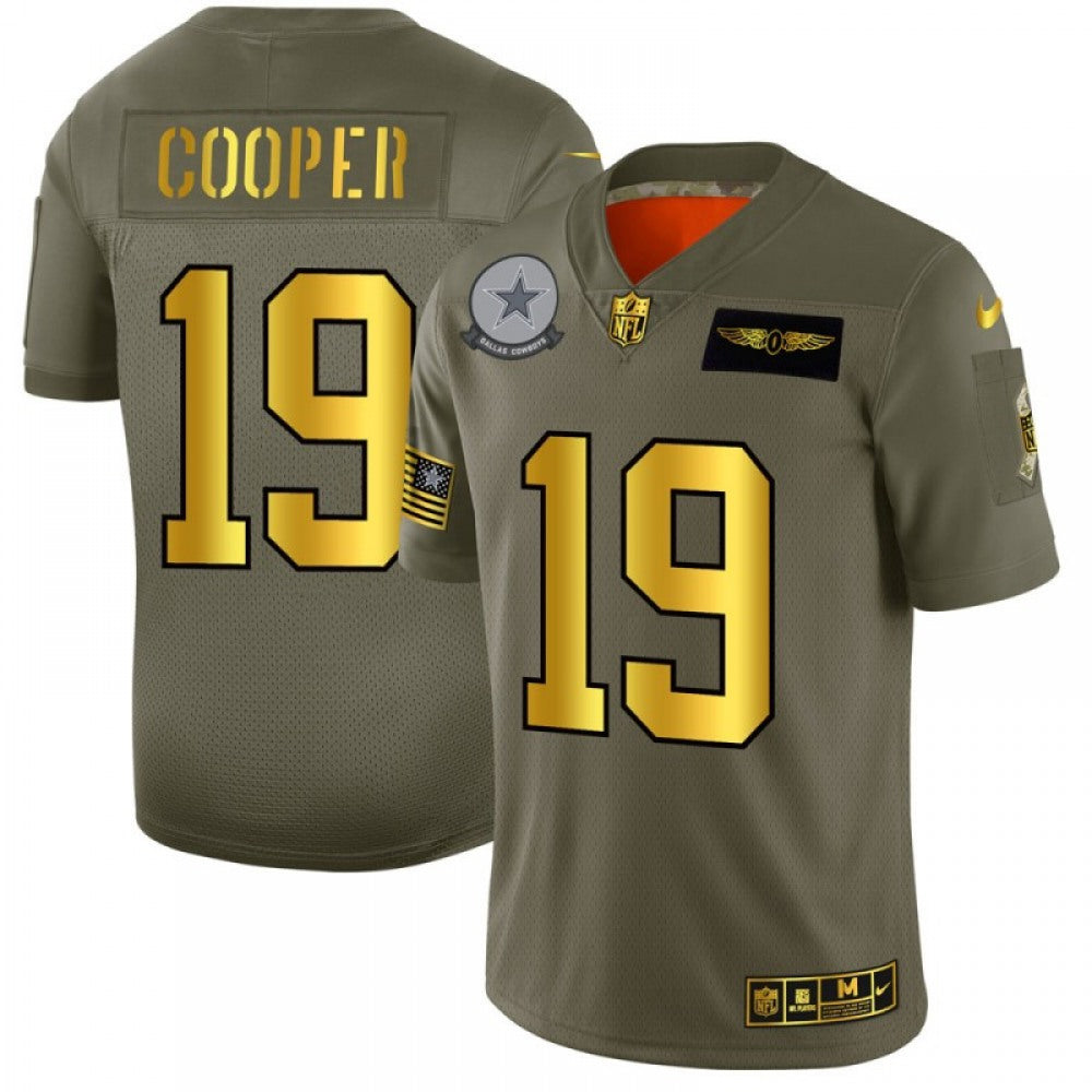 Men's Dallas Cowboys #19 Amari Cooper 2019 Olive/Gold Salute To Service Limited Stitched NFL Jersey 