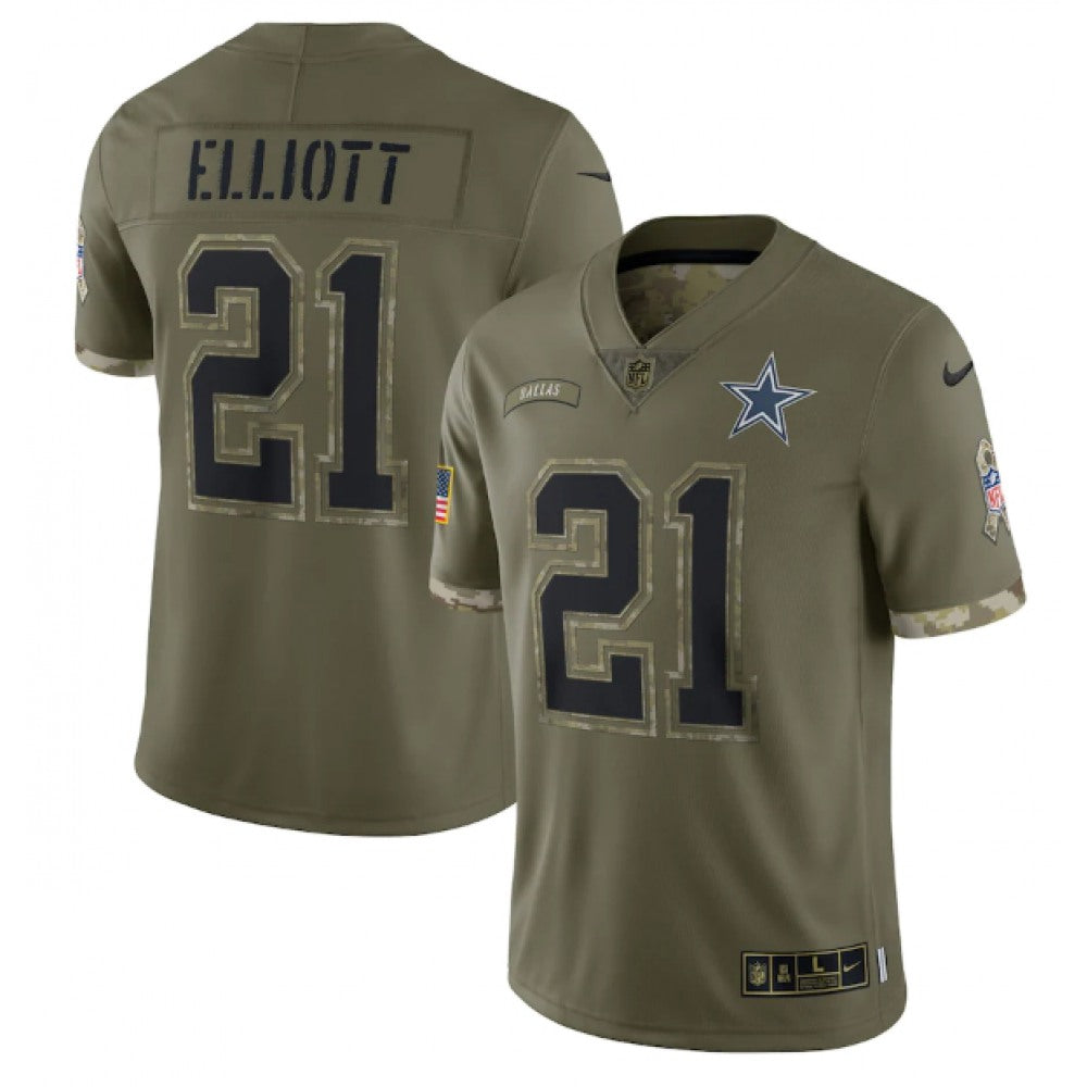 Men's Dallas Cowboys #21 Ezekiel Elliott Olive 2022 Salute To Service Limited Stitched Jersey 
