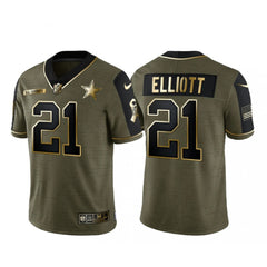 Men's Dallas Cowboys #21 Ezekiel Elliott 2021 Olive Salute To Service Golden Limited Stitched Jersey 
