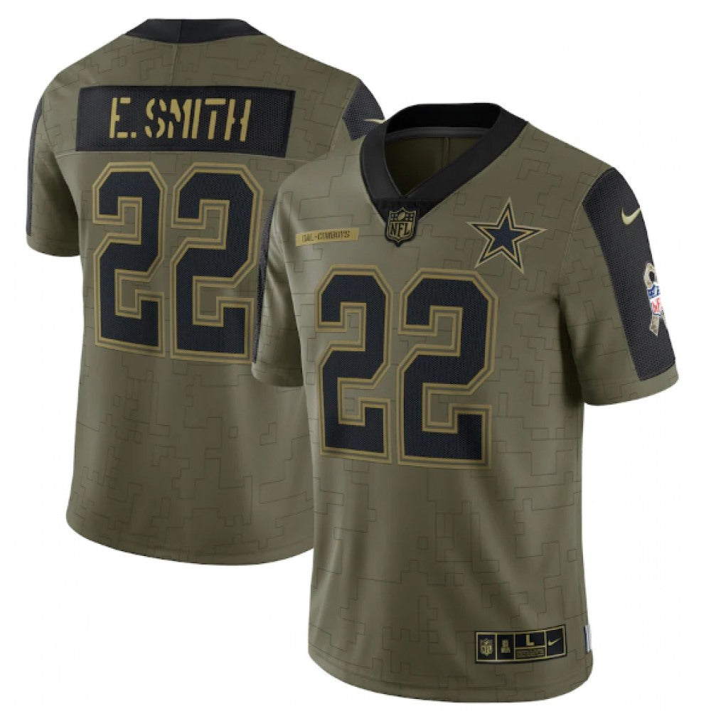 Men's Dallas Cowboys #22 Emmitt Smith 2021 Olive Salute To Service Limited Stitched Jersey 