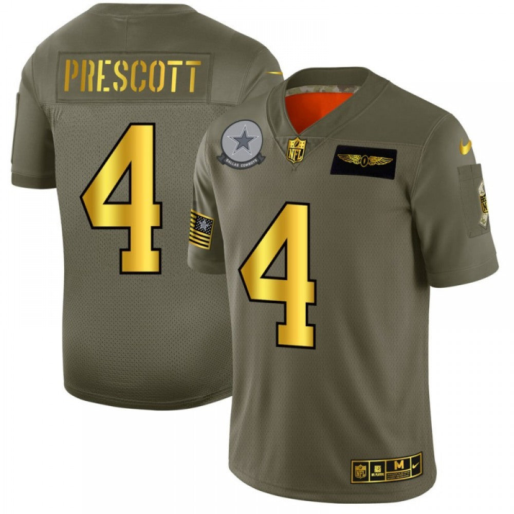 Men's Dallas Cowboys #4 Dak Prescott 2019 Olive/Gold Salute To Service Limited Stitched NFL Jersey 