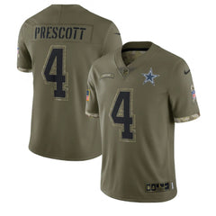 Men's Dallas Cowboys #4 Dak Prescott Olive 2022 Salute To Service Limited Stitched Jersey 
