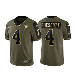Men's Dallas Cowboys #4 Dak Prescott 2021 Olive Salute To Service Golden Limited Stitched Jersey 