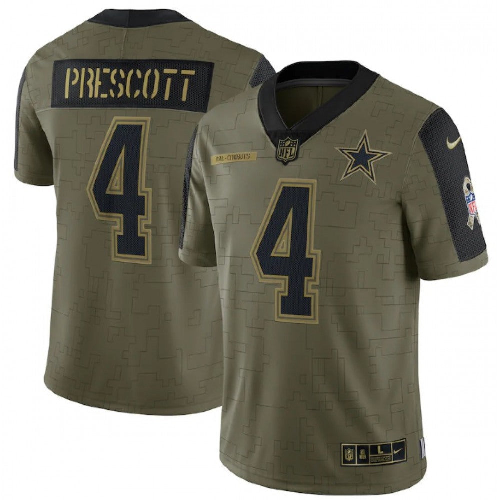 Men's Dallas Cowboys #4 Dak Prescott 2021 Olive Salute To Service Limited Stitched Jersey 