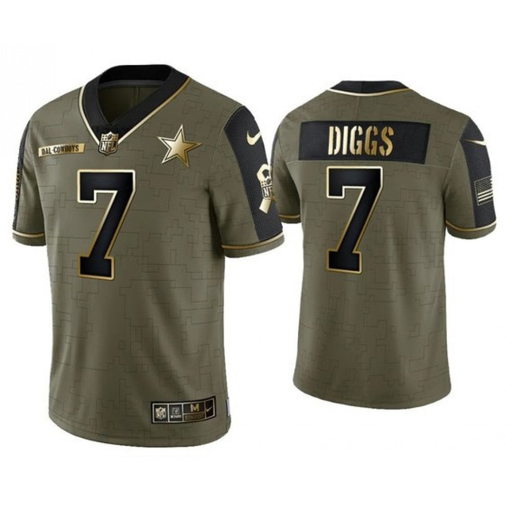 Men's Dallas Cowboys #7 Trevon Diggs 2021 Olive Salute To Service Golden Limited Stitched Jersey 
