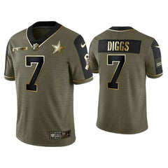 Men's Dallas Cowboys #7 Trevon Diggs 2021 Olive Salute To Service Golden Limited Stitched Jersey 