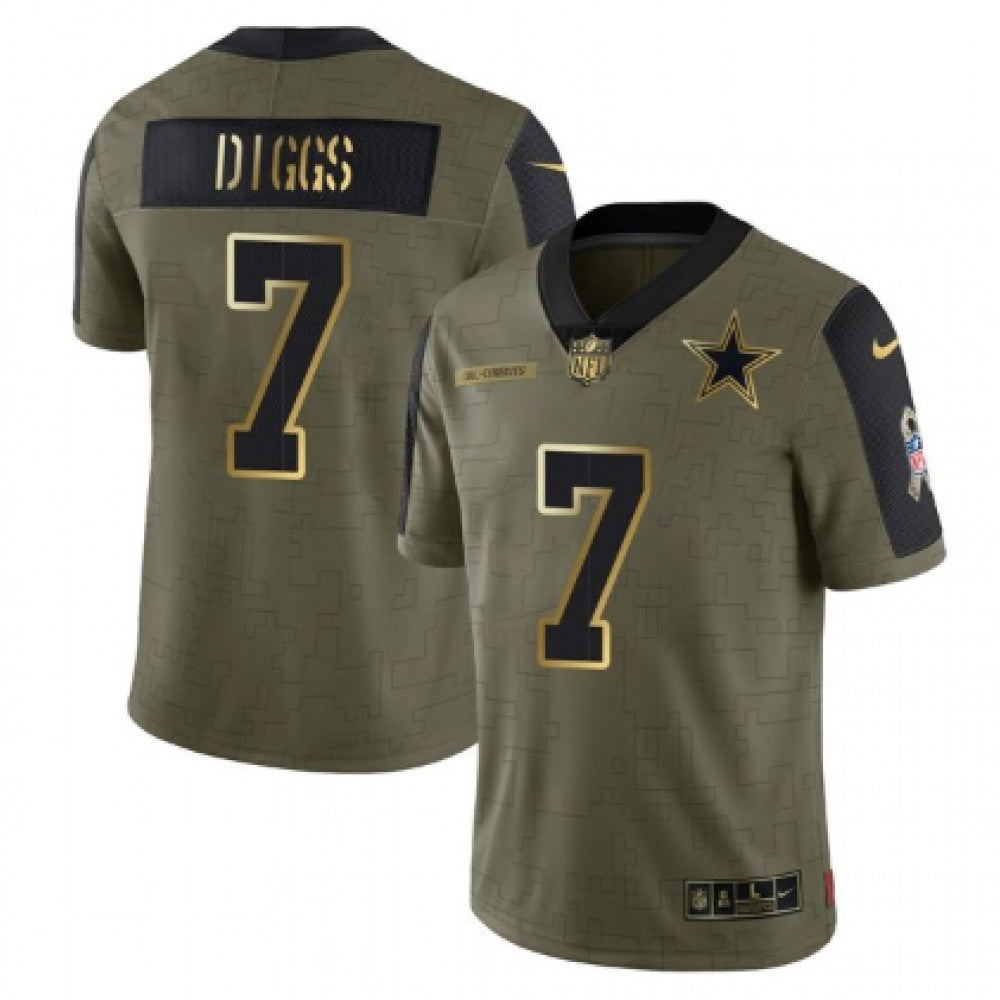 Men's Dallas Cowboys #7 Trevon Diggs 2021 Olive Salute To Service Golden Limited Stitched Jersey 