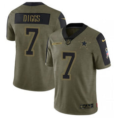 Men's Dallas Cowboys #7 Trevon Diggs 2021 Olive Salute To Service Limited Stitched Jersey 