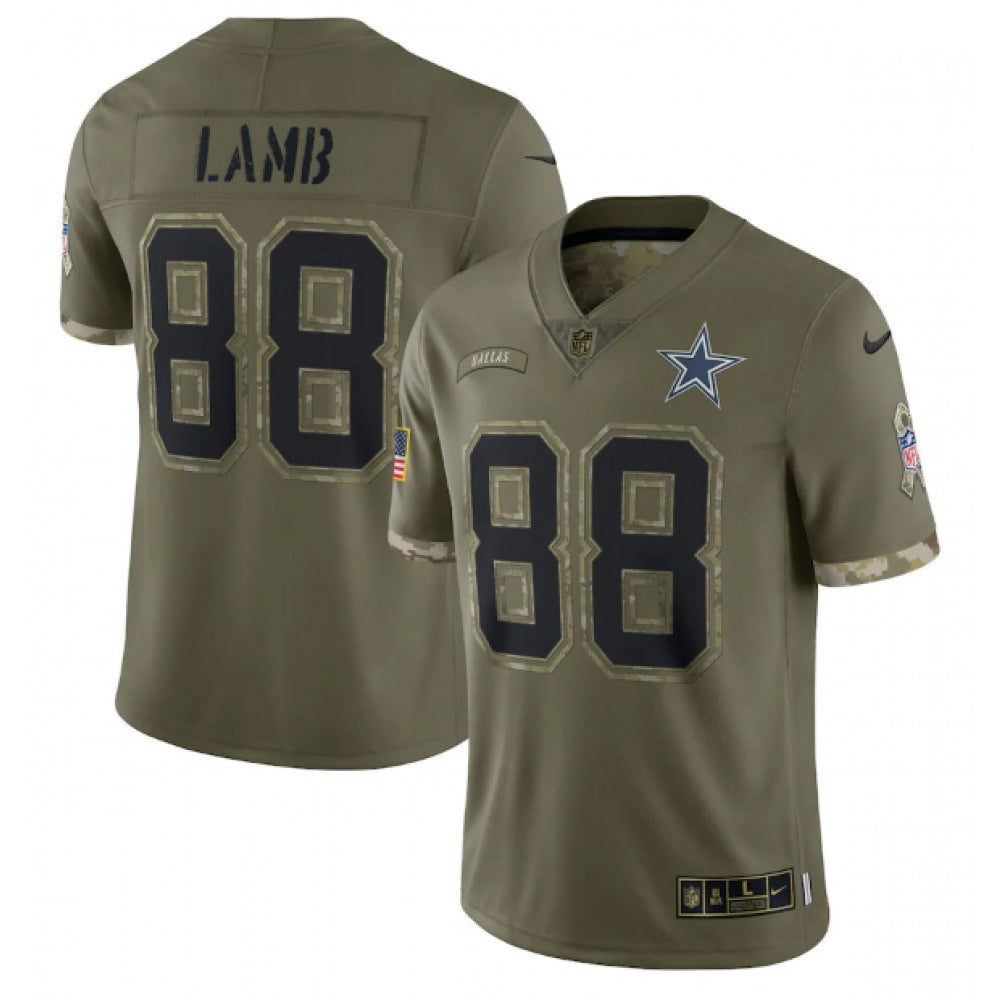 Men's Dallas Cowboys #88 CeeDee Lamb Olive 2022 Salute To Service Limited Stitched Jersey 