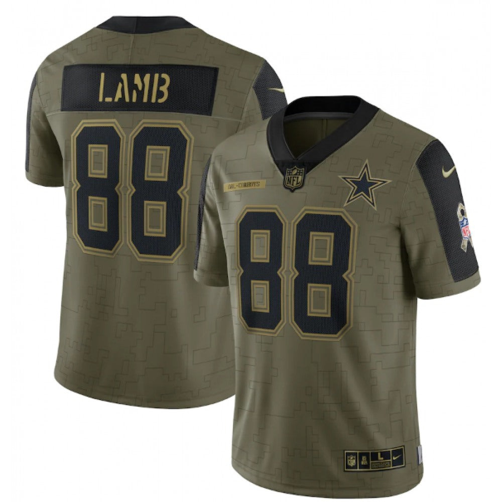 Men's Dallas Cowboys #88 CeeDee Lamb 2021 Olive Salute To Service Limited Stitched Jersey 