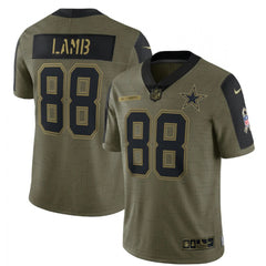 Men's Dallas Cowboys #88 CeeDee Lamb 2021 Olive Salute To Service Limited Stitched Jersey 