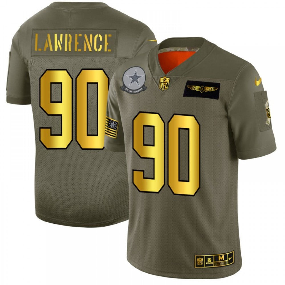 Men's Dallas Cowboys #90 Demarcus Lawrence 2019 Olive/Gold Salute To Service Limited Stitched NFL Jersey 