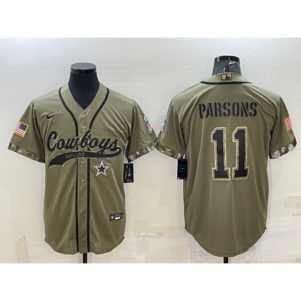 Men's Dallas Cowboys #11 Micah Parsons 2022 Olive Salute to Service Cool Base Stitched Baseball Jersey 