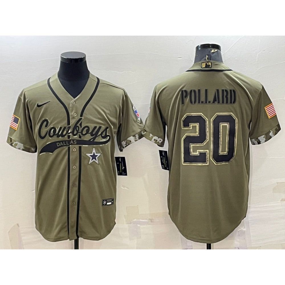 Men's Dallas Cowboys #20 Tony Pollard 2022 Olive Salute to Service Cool Base Stitched Baseball Jersey 