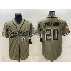 Men's Dallas Cowboys #20 Tony Pollard 2022 Olive Salute to Service Cool Base Stitched Baseball Jersey 