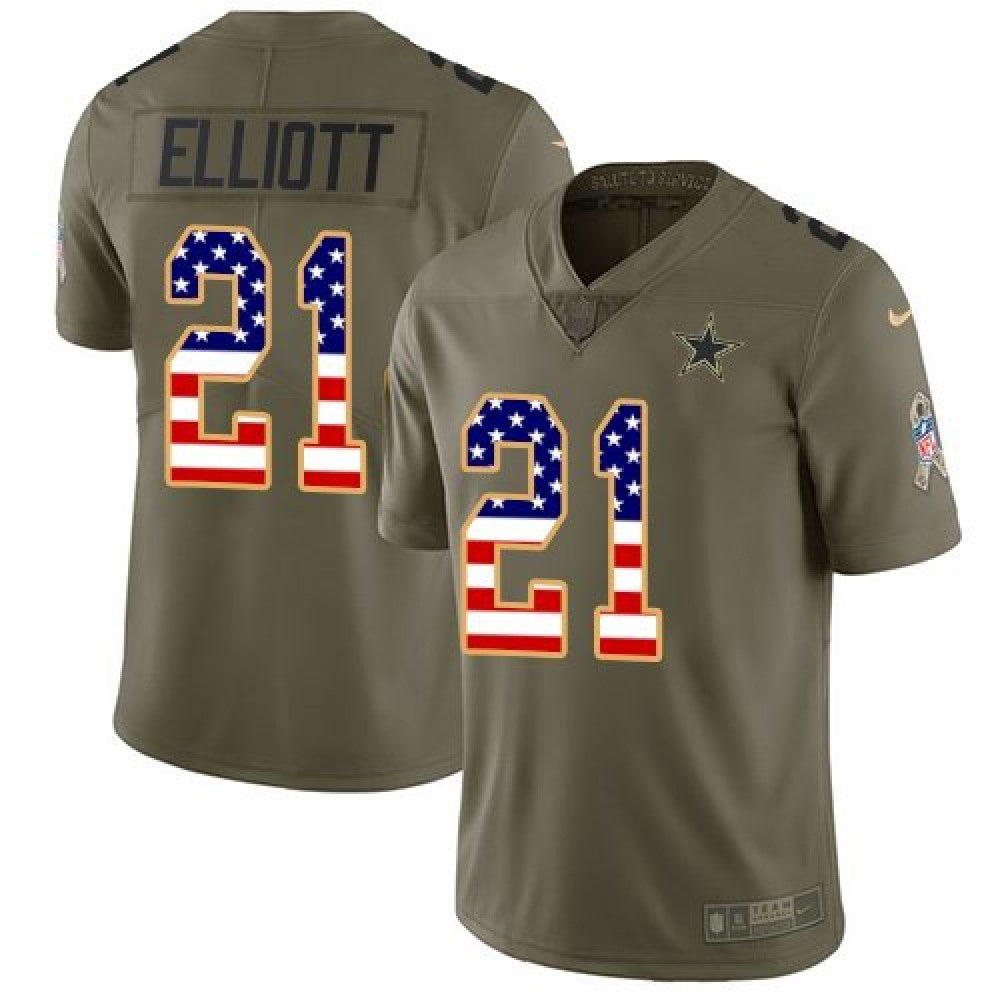 Men's Dallas Cowboys #21 Ezekiel Elliott 2017 Salute to Service Olive USA Flag Stitched NFL Limited Jersey 
