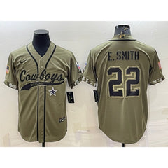 Men's Dallas Cowboys #22 Emmitt Smith 2022 Olive Salute to Service Cool Base Stitched Baseball Jersey 