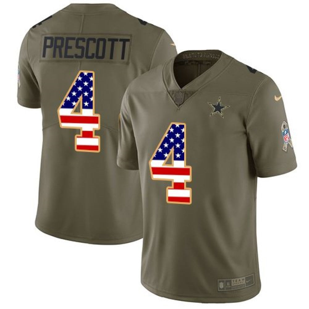 Men's Dallas Cowboys #4 Dak Prescott 2017 Salute to Service Olive USA Flag Stitched NFL Limited Jersey 