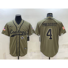 Men's Dallas Cowboys #4 Dak Prescott 2022 Olive Salute to Service Cool Base Stitched Baseball Jersey 