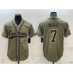 Men's Dallas Cowboys #7 Trevon Diggs 2022 Olive Salute to Service Cool Base Stitched Baseball Jersey 
