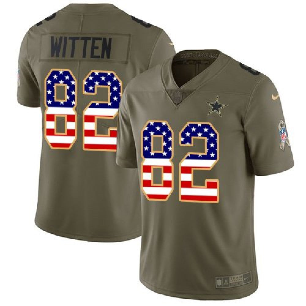 Men's Dallas Cowboys #82 Jason Witten 2017 Salute to Service Olive USA Flag Stitched NFL Limited Jersey 