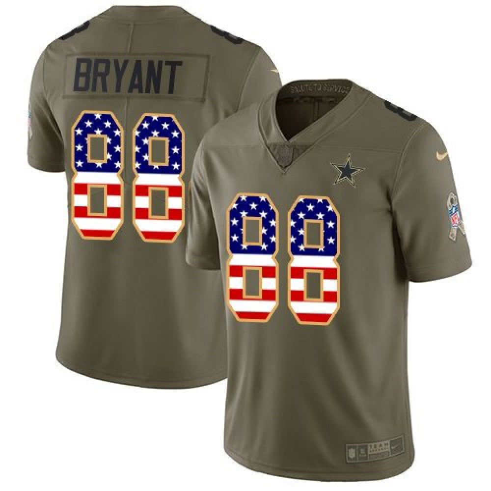 Men's Dallas Cowboys #88 Dez Bryant 2017 Salute to Service Olive USA Flag Stitched NFL Limited Jersey 
